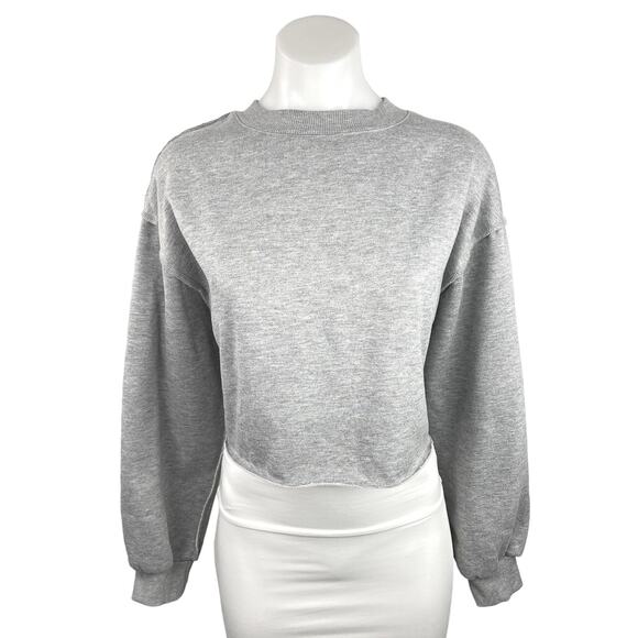 Amazhiyu Gray Round Neck Long Sleeve Frayed Hem Cropped Pullover Cozy Sweater XL - Picture 1 of 4